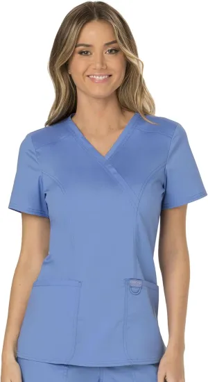Cherokee Scrubs for Women Mock Wrap Top with 3 Pocket, Back Princess Seams WW610