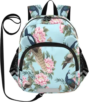 Chinese Peonies and Peacocks Little Kid Toddler Backpack Baby Boys Girls Kindergarten Pre School Bags Cute Cartoon Backpacks for children