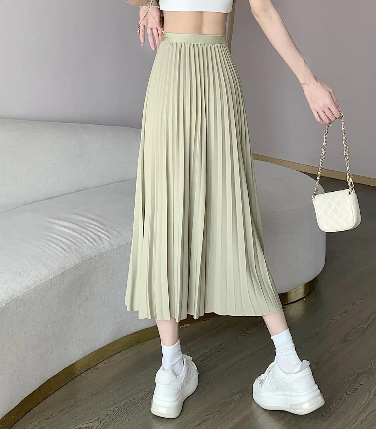 chouyatou Women's Asymmetrical Tulip Hem Party Dress Irregular Flowy Swing Accordion Pleated Midi Long Skirt