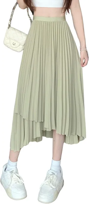 chouyatou Women's Asymmetrical Tulip Hem Party Dress Irregular Flowy Swing Accordion Pleated Midi Long Skirt