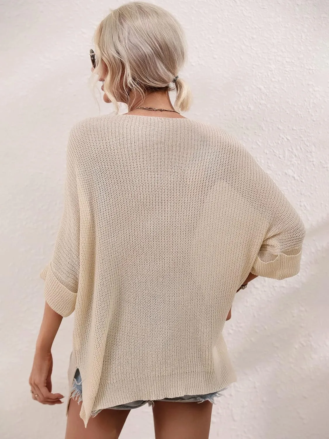 chouyatou Women's Oversized Short Sleeve Crochet Sweater Tops Beach Cover Up Summer T-Shirt