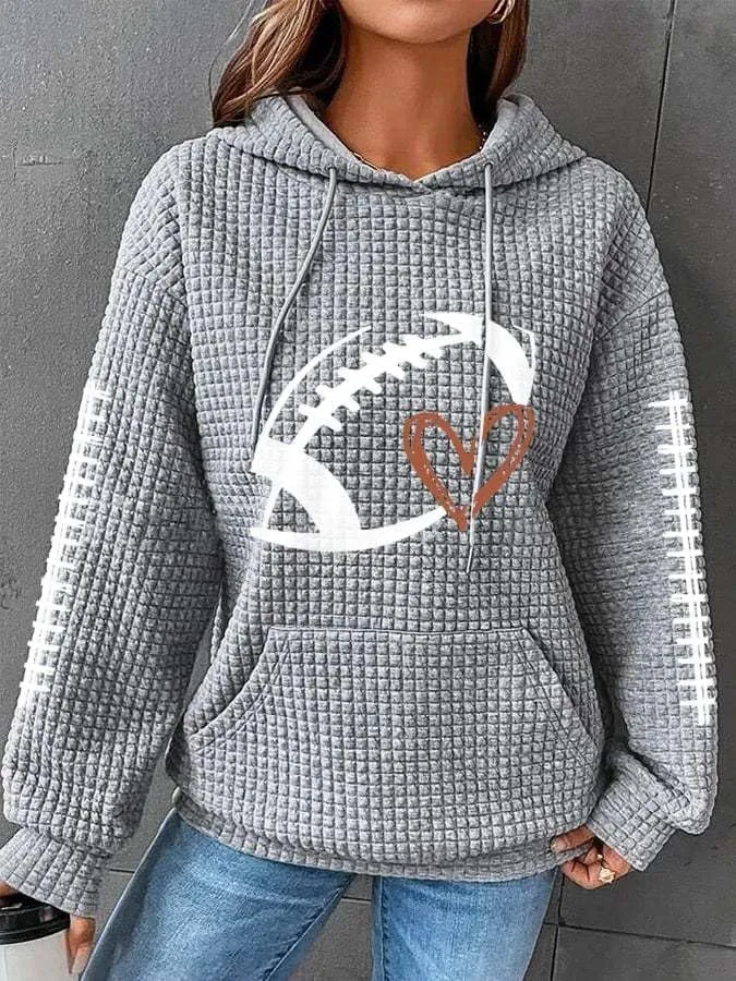 Chvity Women's Pullover Sweatshirt Drawstring Rugby Printed Waffle Hoodie Long Sleeve Tops with Pocket