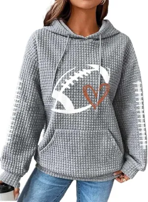 Chvity Women's Pullover Sweatshirt Drawstring Rugby Printed Waffle Hoodie Long Sleeve Tops with Pocket