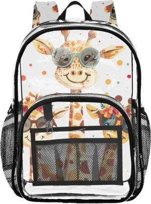 Clear Backpack for Women Boys Backpacks for Girls Plastic Transparent Bookbag Happy Giraffe Animal Family
