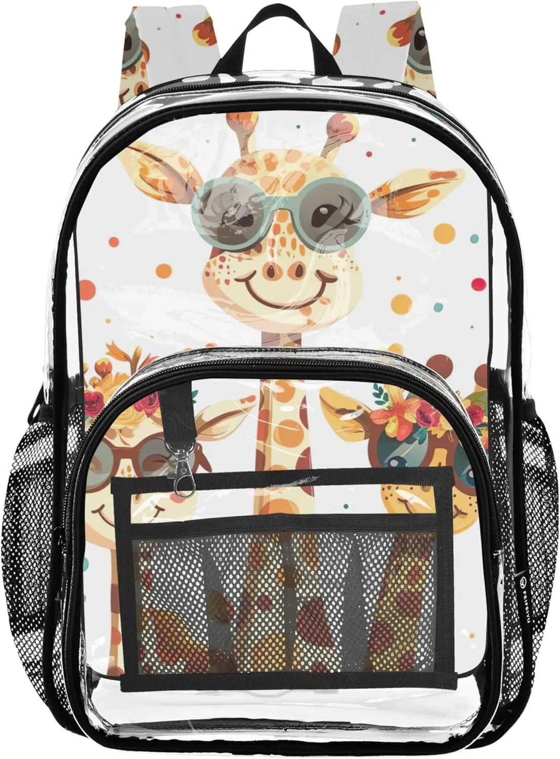 Clear Backpack for Women Boys Backpacks for Girls Plastic Transparent Bookbag Happy Giraffe Animal Family