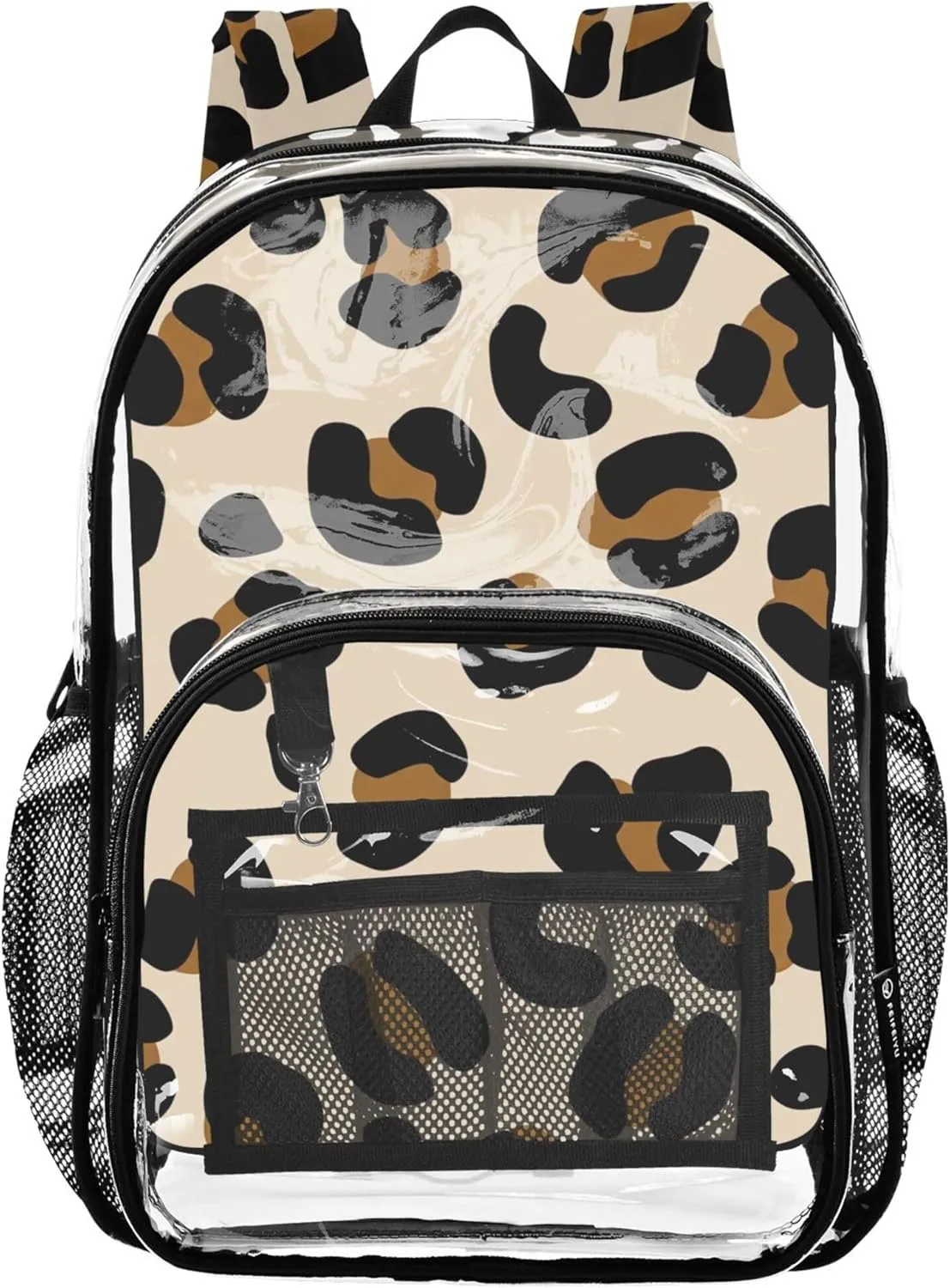 Clear Backpack for Women Girls Backpack for Kids Large Plastic Approved Bag Leopard Brown Beige