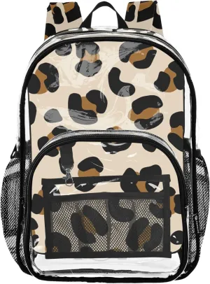 Clear Backpack for Women Girls Backpack for Kids Large Plastic Approved Bag Leopard Brown Beige