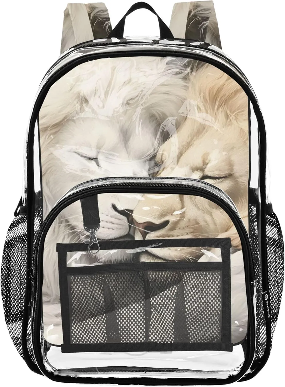 Clear Backpack for Women Kids Backpack Boys Girls Plastic School Clear Bookbag Romantic White Lion Couple Love