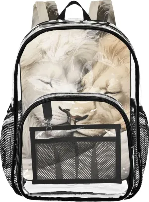 Clear Backpack for Women Kids Backpack Boys Girls Plastic School Clear Bookbag Romantic White Lion Couple Love