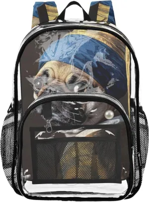 Clear Backpack Women Cute Boys Backpacks for Girls Pvc School Plastic Bookbag Funny Pug Dog with Pearl Earring