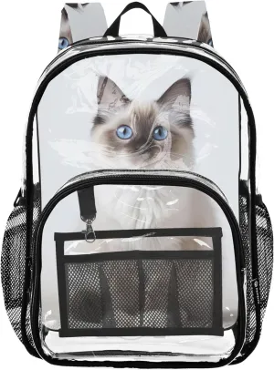 Clear Backpack Women Cute Cute Cat Pet Kitten Kids Girls Backpack Boys Large Plastic Approved Bag