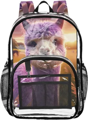 Clear Backpack Women Cute Purple Alpaca Funny Girls Backpack for Kids Plastic See through Bookbag