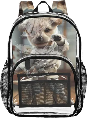 Clear Bag for Women Travel Girls Backpack Kids Boys Plastic School Clear Bookbag Cute Dog Karate Pose
