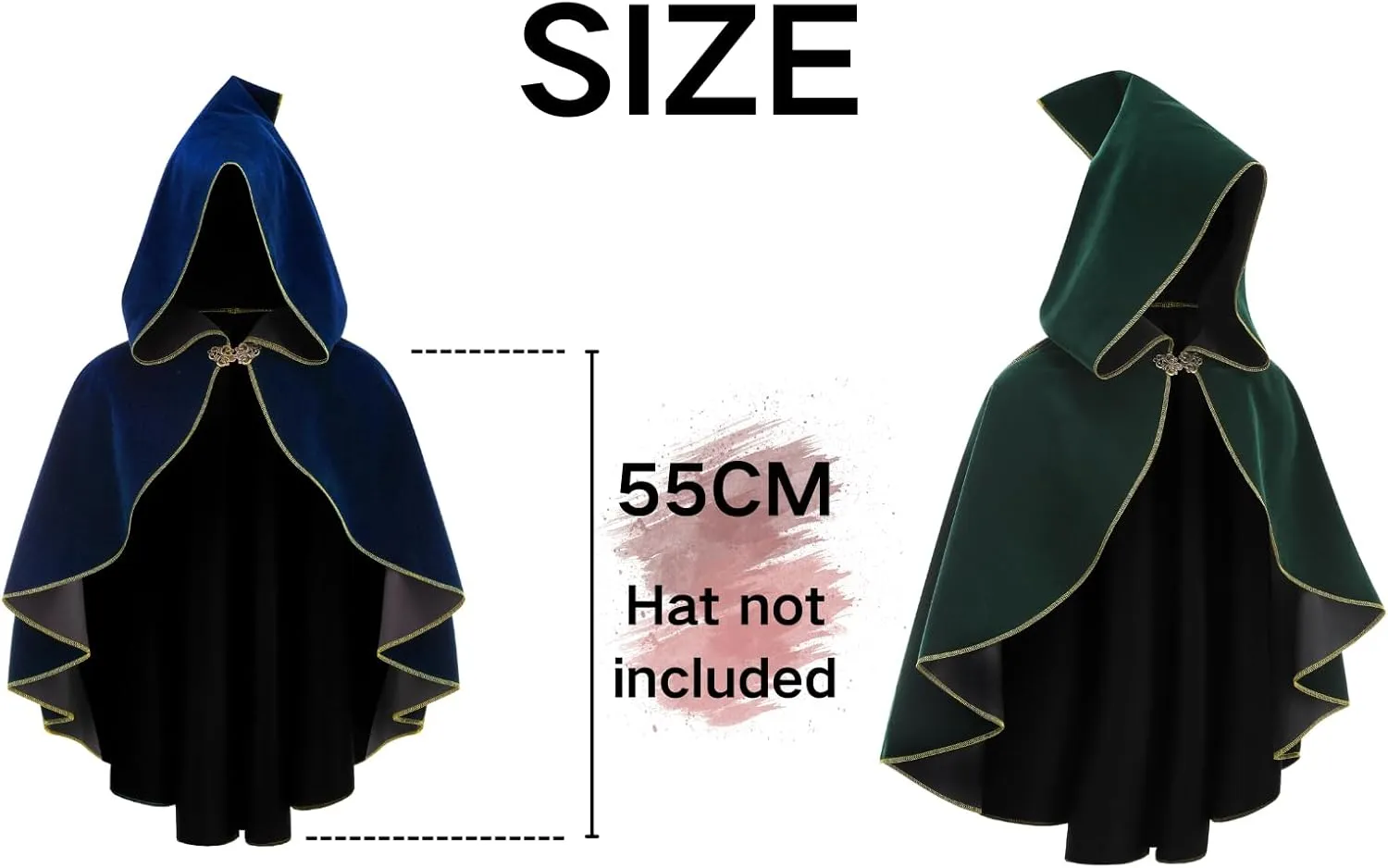 Cloak with Hood Women Medieval Shawl Short Rolled Edge Victorian Renaissance
