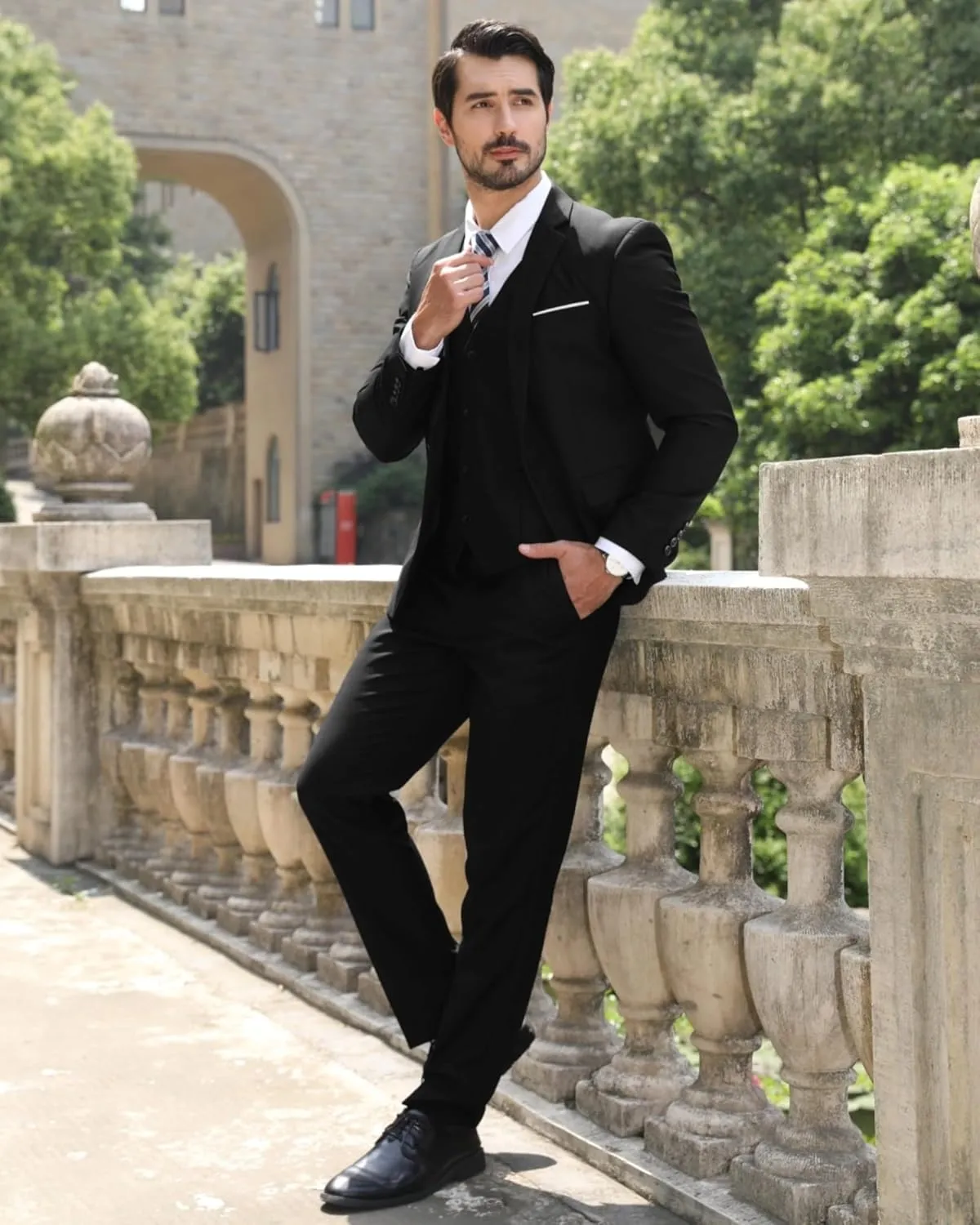 Cloudstyle Mens 3-Piece Suit Notched Lapel One Button Slim Fit Formal Jacket Vest Pants Set