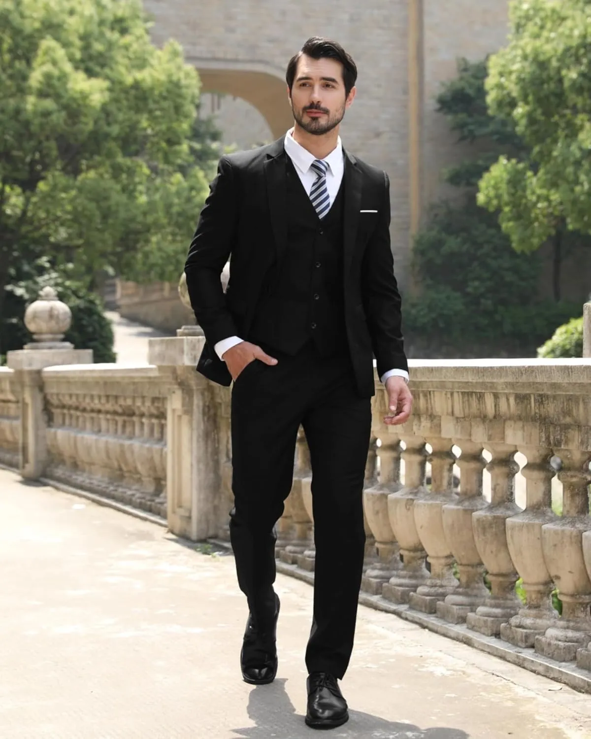 Cloudstyle Mens 3-Piece Suit Notched Lapel One Button Slim Fit Formal Jacket Vest Pants Set