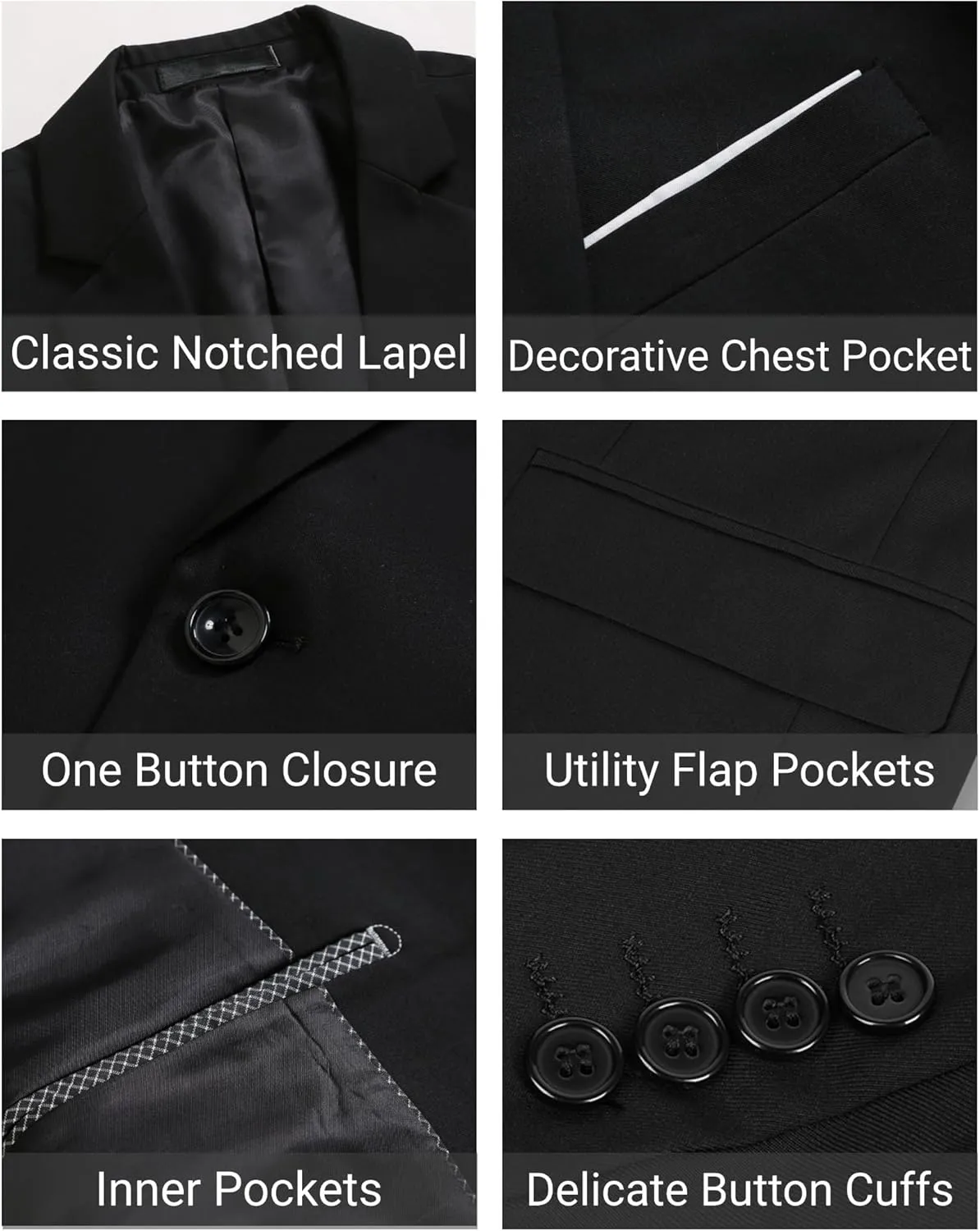 Cloudstyle Mens 3-Piece Suit Notched Lapel One Button Slim Fit Formal Jacket Vest Pants Set