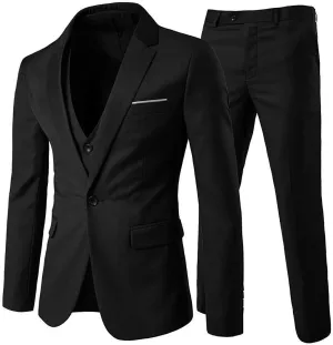 Cloudstyle Mens 3-Piece Suit Notched Lapel One Button Slim Fit Formal Jacket Vest Pants Set