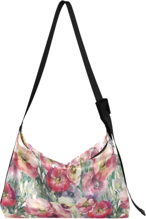 Colorful Abstract Flower Leaf Retro Hobo Women Handbag Leather Large Men Purses Cute Leaf Shoulder Handbag Purse