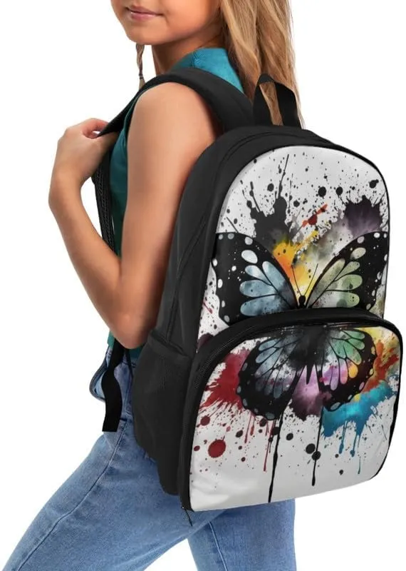 Colorful Butterfly Print Insulated Lunchbox Backpack Cute Black Butterflies Pattern Lightweight Laptop Backpack for Sports, Travel, Business or College