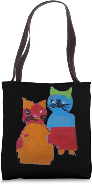 Colorful childish cat duo draw bizarre childrens design Tote Bag