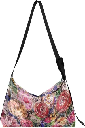 Colorful Flower Abstract Soft Leather Hobo Bags for Women Purse Large Crossbody Trendy Floral Print Shoulder Handbag