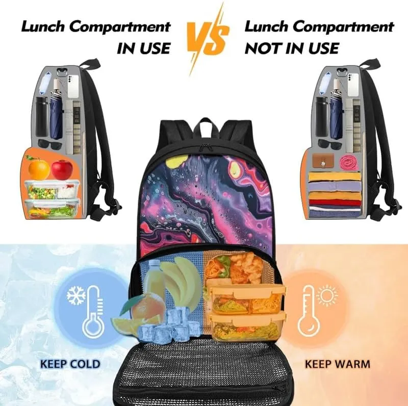 Colorful Fluid Painting College School Lunch Box Bag Abstract Art Print 17 In College Backpack for Weekender Business Hiking Holiday