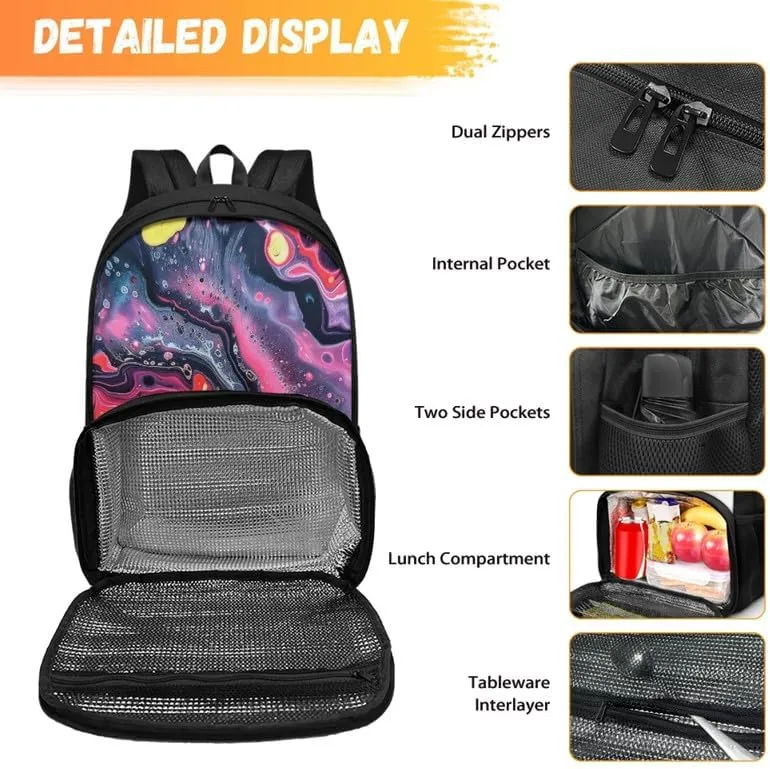 Colorful Fluid Painting College School Lunch Box Bag Abstract Art Print 17 In College Backpack for Weekender Business Hiking Holiday