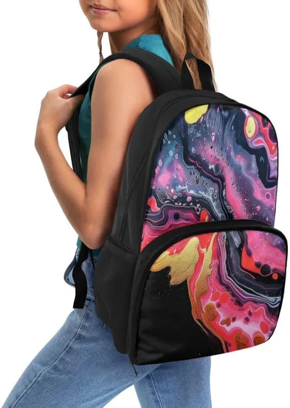Colorful Fluid Painting College School Lunch Box Bag Abstract Art Print 17 In College Backpack for Weekender Business Hiking Holiday