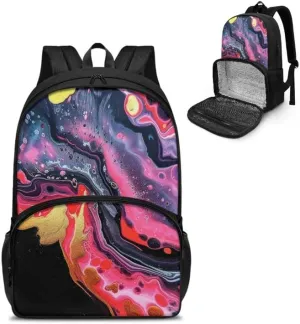 Colorful Fluid Painting College School Lunch Box Bag Abstract Art Print 17 In College Backpack for Weekender Business Hiking Holiday