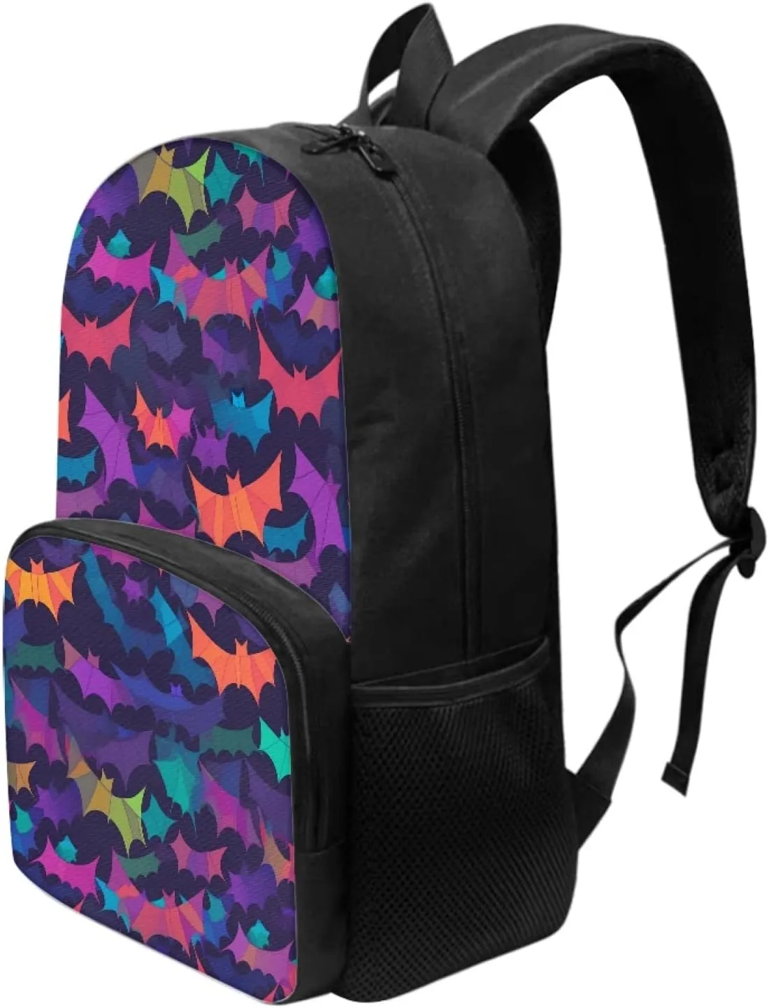 Colorful Silhouetted Bat Backpack Boys Girls Back to School Abstract Origami Style Satchel Elementary High School Bags Water Bottle Holder Rucksack Teens
