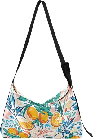Colourful Summer Fruits Orange Leaf lady Leather Purses Hobo Cross Body Men Bag Luxury Leaf Women Purse Hobo Bags