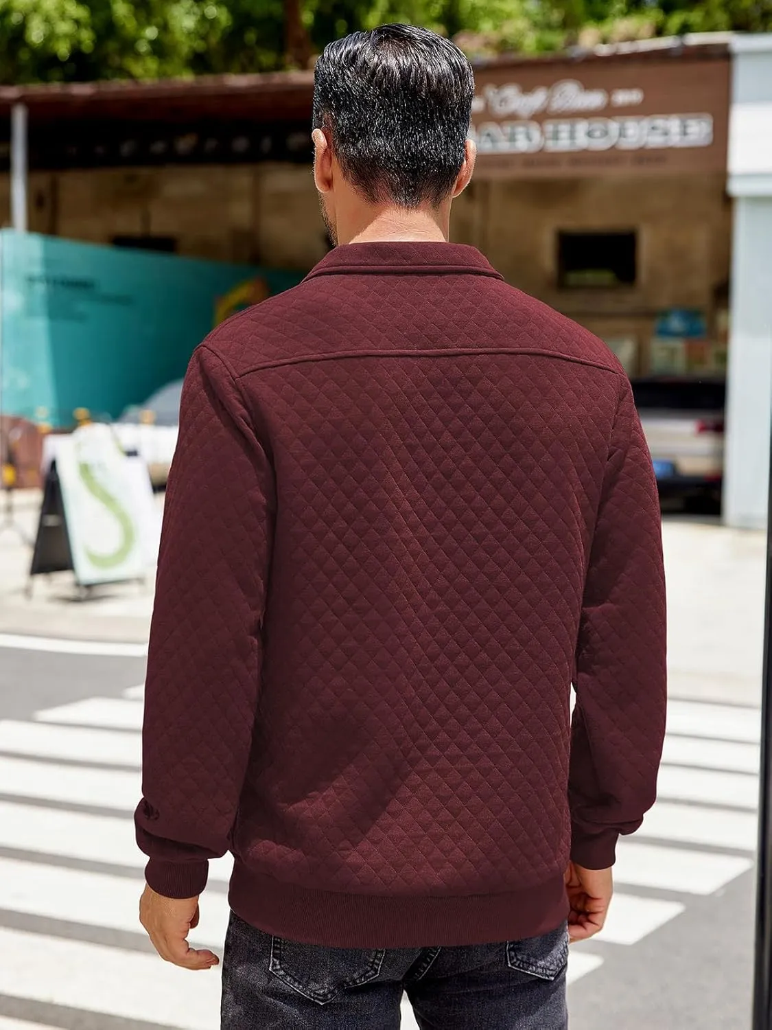 COOFANDY Mens Quarter Sweatshirt Quilted Long Sleeve Mock Neck Active Sweater Waffle Pullover Polo Shirts With Pockets