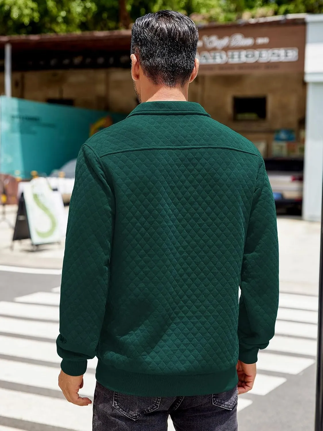 COOFANDY Mens Quarter Sweatshirt Quilted Long Sleeve Mock Neck Active Sweater Waffle Pullover Polo Shirts With Pockets
