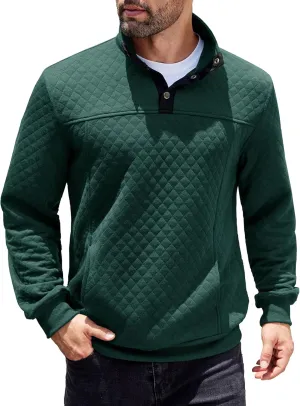 COOFANDY Mens Quarter Sweatshirt Quilted Long Sleeve Mock Neck Active Sweater Waffle Pullover Polo Shirts With Pockets