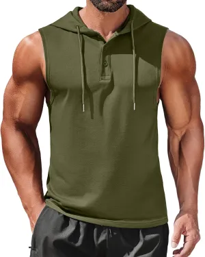 COOFANDY Men's Workout Hooded Tank Tops Sleeveless Gym Hoodies Cotton Muscle Cut Off Shirt Bodybuilding Henley Shirts