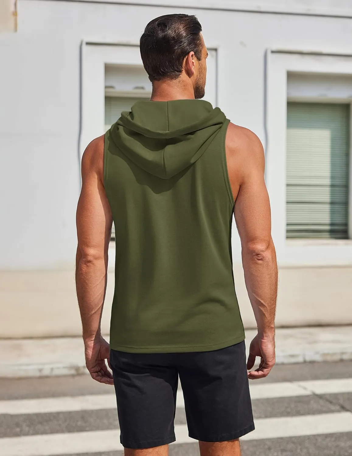 COOFANDY Men's Workout Hooded Tank Tops Sleeveless Gym Hoodies Cotton Muscle Cut Off Shirt Bodybuilding Henley Shirts