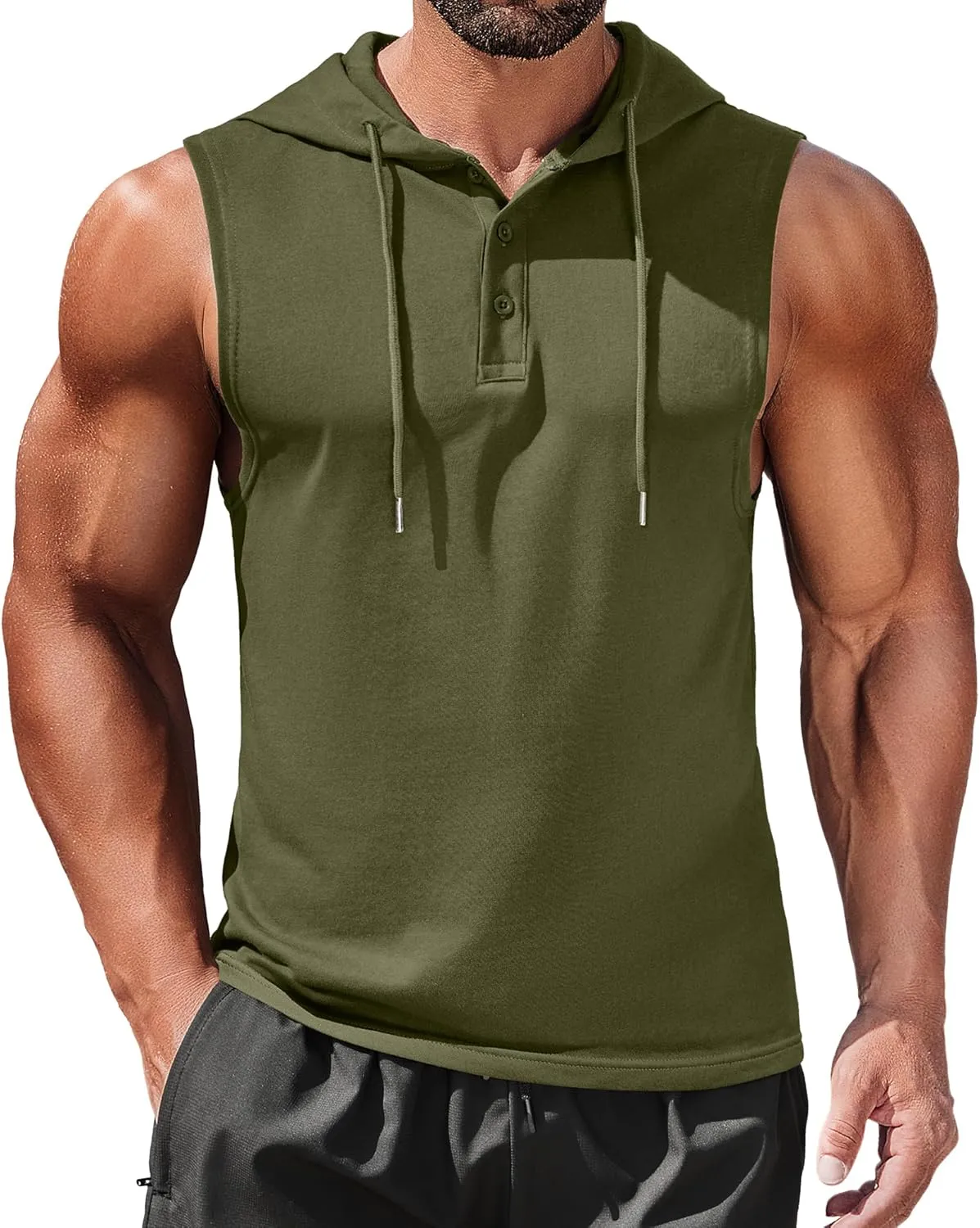 COOFANDY Men's Workout Hooded Tank Tops Sleeveless Gym Hoodies Cotton Muscle Cut Off Shirt Bodybuilding Henley Shirts