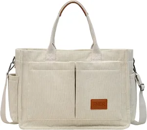 Corduroy Tote Bag with Multi Pocket for Women Crossbody Bag with Pocket Shoulder Purse Everything Tote Bag