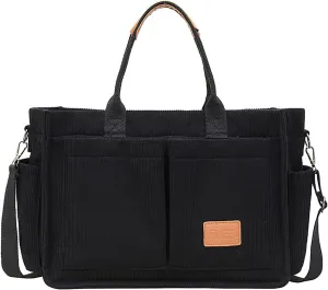 Corduroy Tote Bag with Multi Pocket for Women Crossbody Bag with Pocket Shoulder Purse Everything Tote Bag