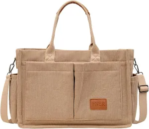 Corduroy Tote Bag with Multi Pocket for Women Crossbody Bag with Pocket Shoulder Purse Everything Tote Bag