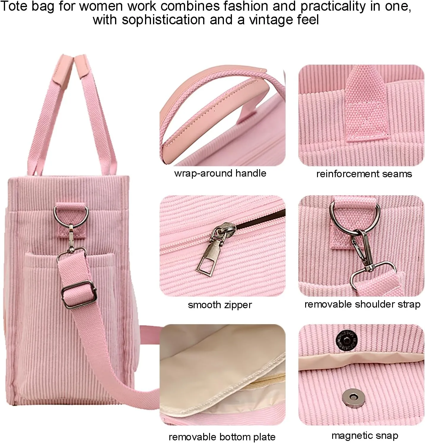 Corduroy Tote Bag with Multi Pocket for Women Crossbody Bag with Pocket Shoulder Purse Everything Tote Bag