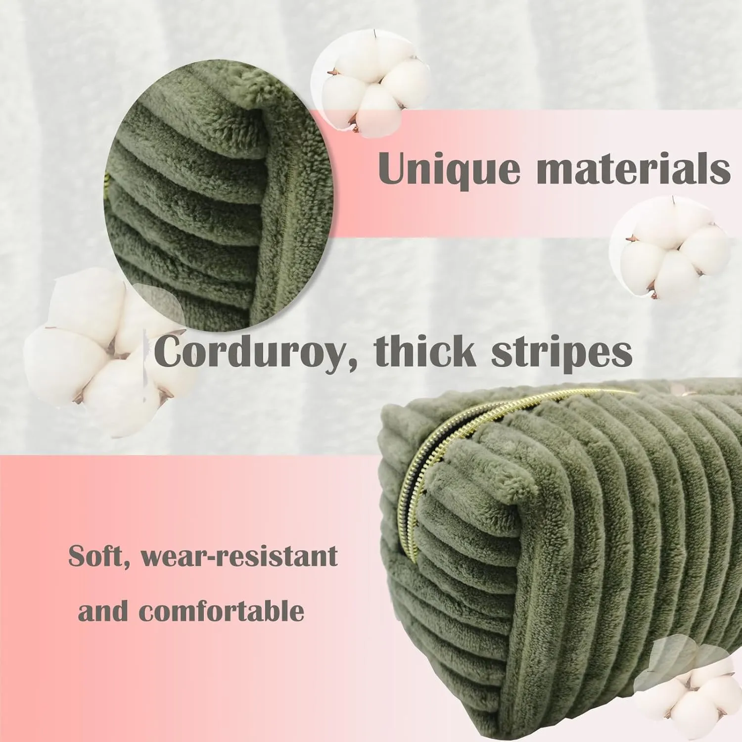 Cosmetic Bag for Purse, Corduroy Makeup Bag for Women Toiletry Bag Small Travel Make up Bag Cute Makeup Bags Skincare Bag Make up Pouch Organizer, Green