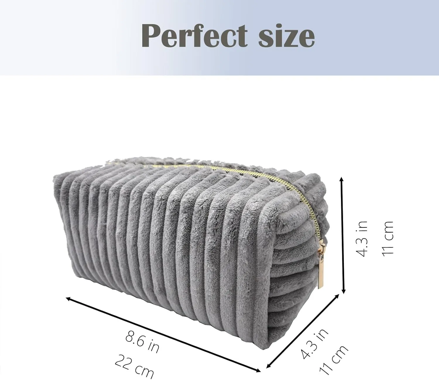 Cosmetic Bag for Purse, Corduroy Makeup Bag for Women Toiletry Bag Small Travel Makeup Bag Cute Makeup Bags Skincare Bag Makeup Pouch Organizer, Grey
