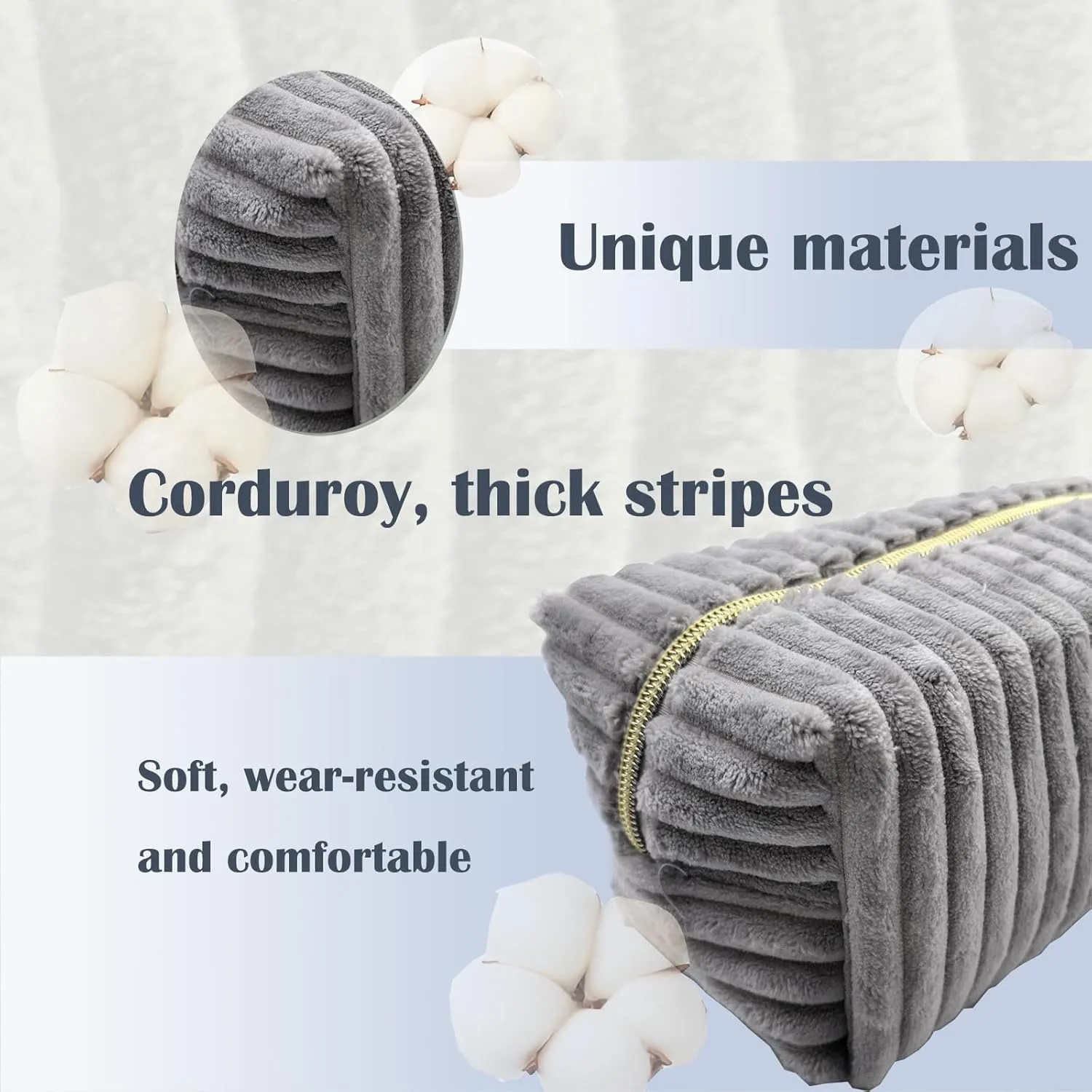 Cosmetic Bag for Purse, Corduroy Makeup Bag for Women Toiletry Bag Small Travel Makeup Bag Cute Makeup Bags Skincare Bag Makeup Pouch Organizer, Grey