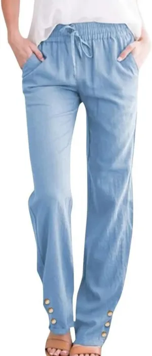 Cotton Linen Pants for Women 2025 Wide Leg Cropped Lounge Trousers Drawstring Elastic Waist Summer Beach Outfits