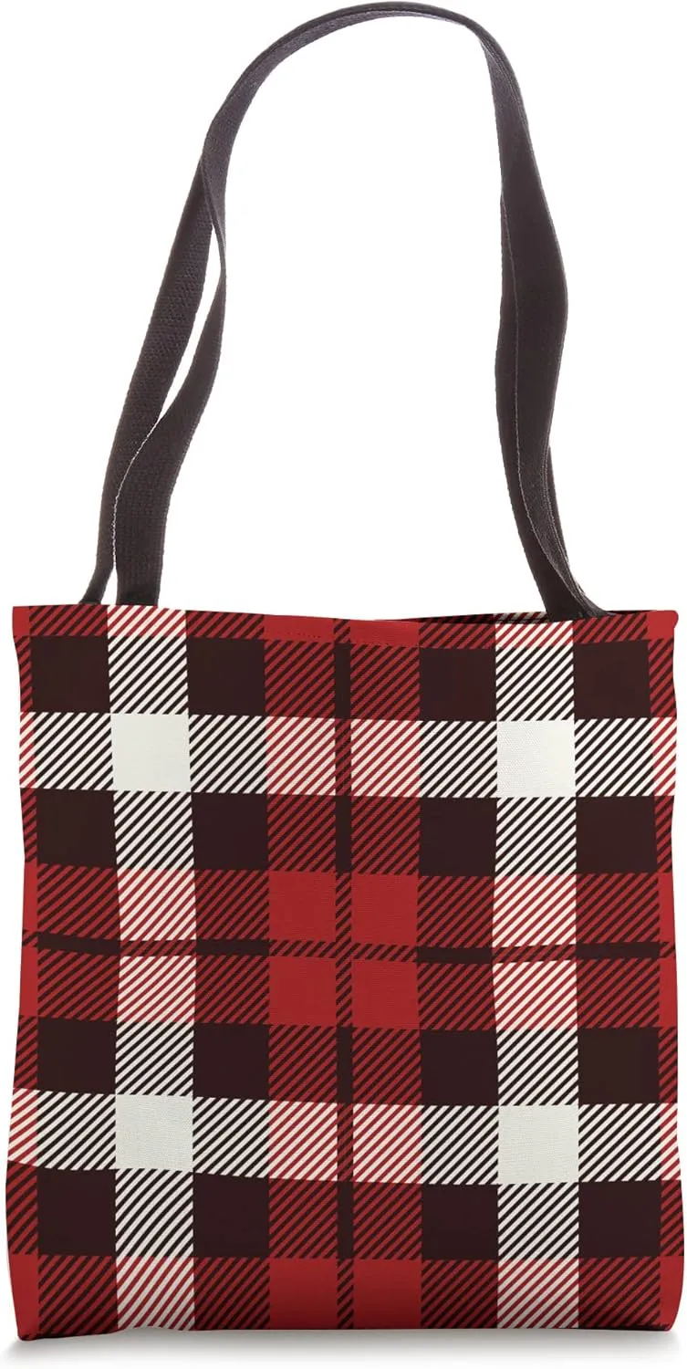 Cranberry Red Plaid Tartan Reusable Shopping Eco Friendly Tote Bag