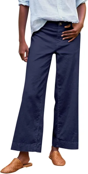 Cropped Wide Leg Pants for Women Business Casual High Waist Linen Pants Elastic Office Button Down Flare Work Trousers