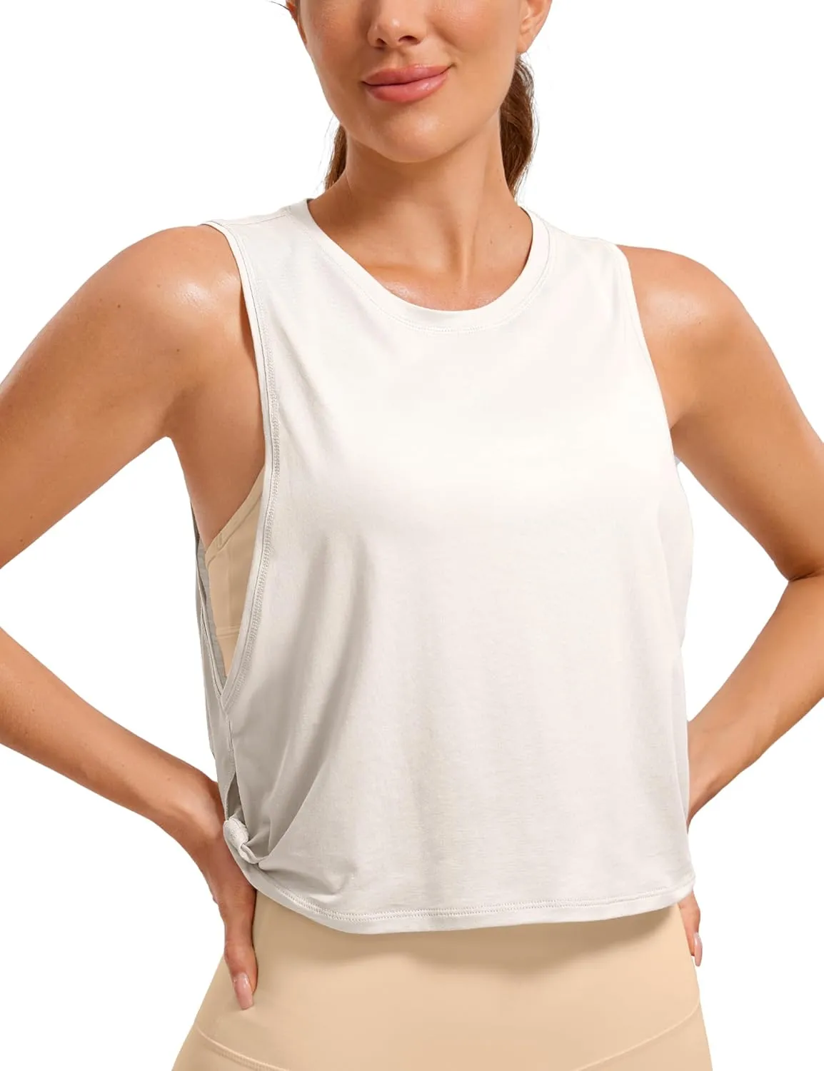 CRZ YOGA Pima Cotton Cropped Workout Tank Tops for Women - Sleeveless Sports Athletic Yoga Running Gym Crop Shirts