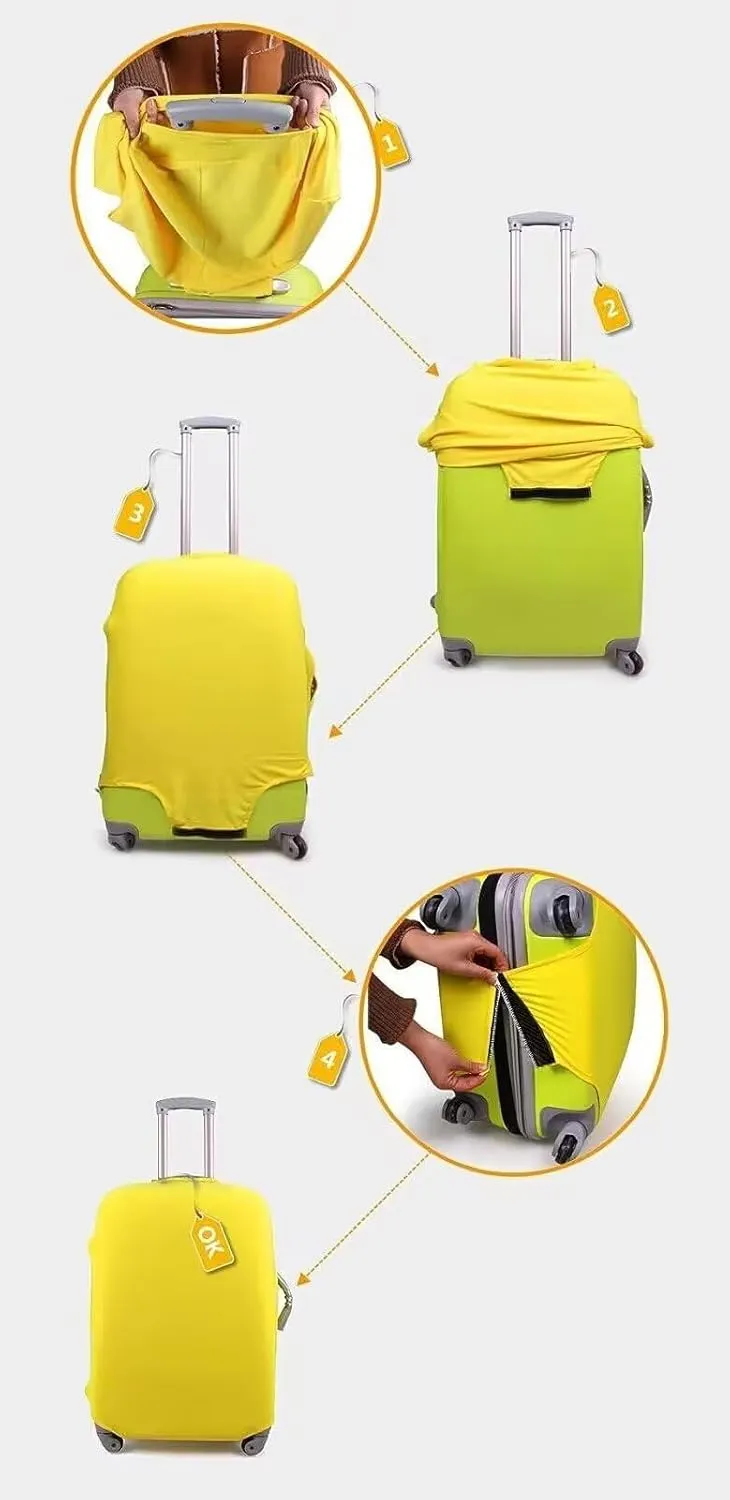 Cute Cat Print Dustproof Suitcase Cover With Concealed Zipper Cartoon Animal Kitten Pattern Baggage Cover for 18-32 Inch Suitcase Elastic Protector -S
